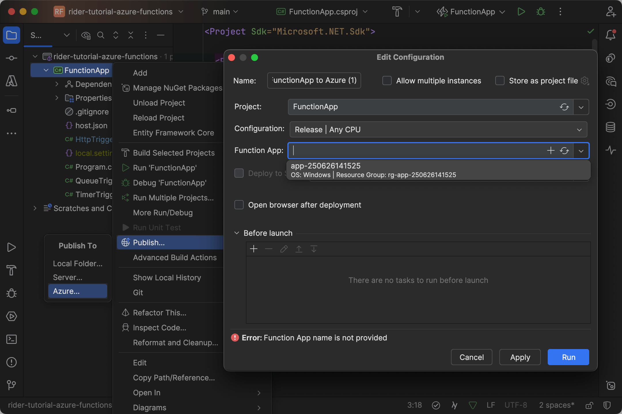 Publish to Azure Run Configuration